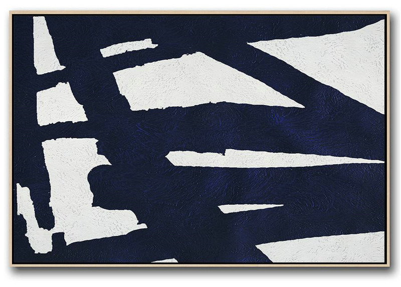 Huge Abstract Painting On Canvas,Horizontal Navy Painting Abstract Minimalist Art On Canvas,Pretty Abstract Paintings